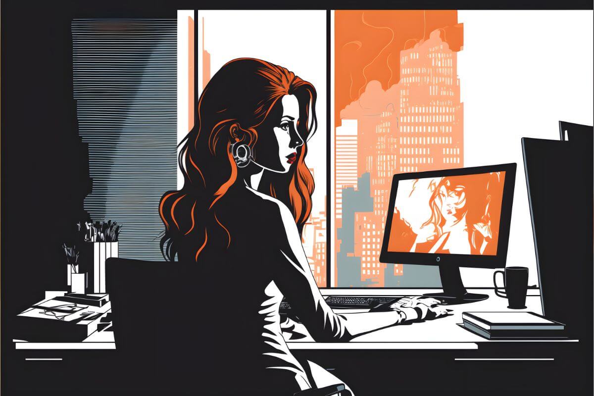 パソコンで仕事をする女性のイラスト